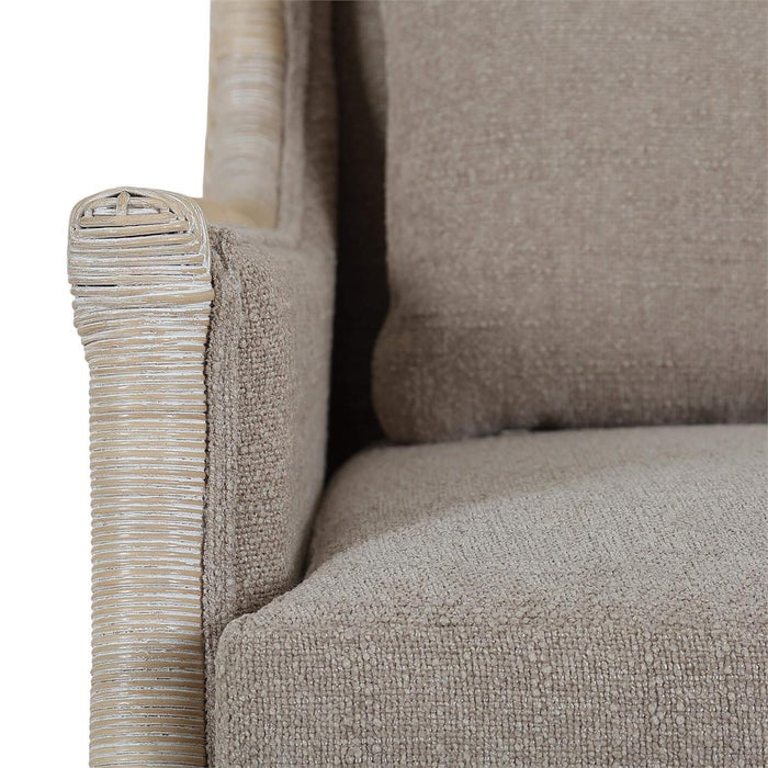 Bramble - Rabana Rattan Chair in White Wash Rattan w/ Oatmeal Boucle Chenille Performance Fabric Cushion - 28728RWWSSF265----