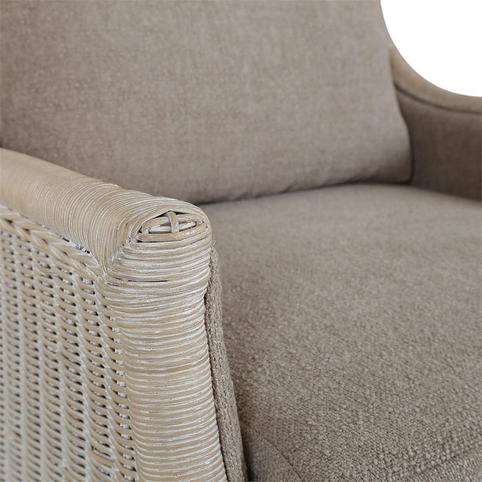 Bramble - Rabana Rattan Chair in White Wash Rattan w/ Oatmeal Boucle Chenille Performance Fabric Cushion - 28728RWWSSF265----