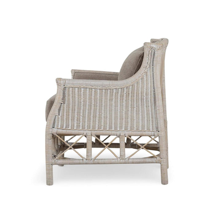 Bramble - Rabana Rattan Chair in White Wash Rattan w/ Oatmeal Boucle Chenille Performance Fabric Cushion - 28728RWWSSF265----