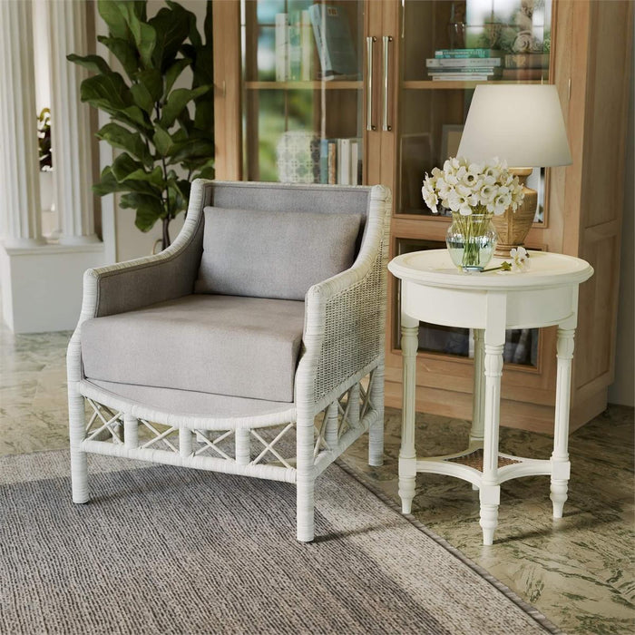 Bramble - Rabana Rattan Chair in White Wash Rattan w/ Oatmeal Boucle Chenille Performance Fabric Cushion - 28728RWWSSF265----