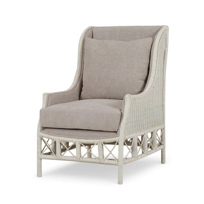 Bramble - Hampton Rattan Wing Chair in White Wash Rattan w/ Oatmeal Boucle Chenille Performance Fabric Cushion - 28730RWWSSF265----
