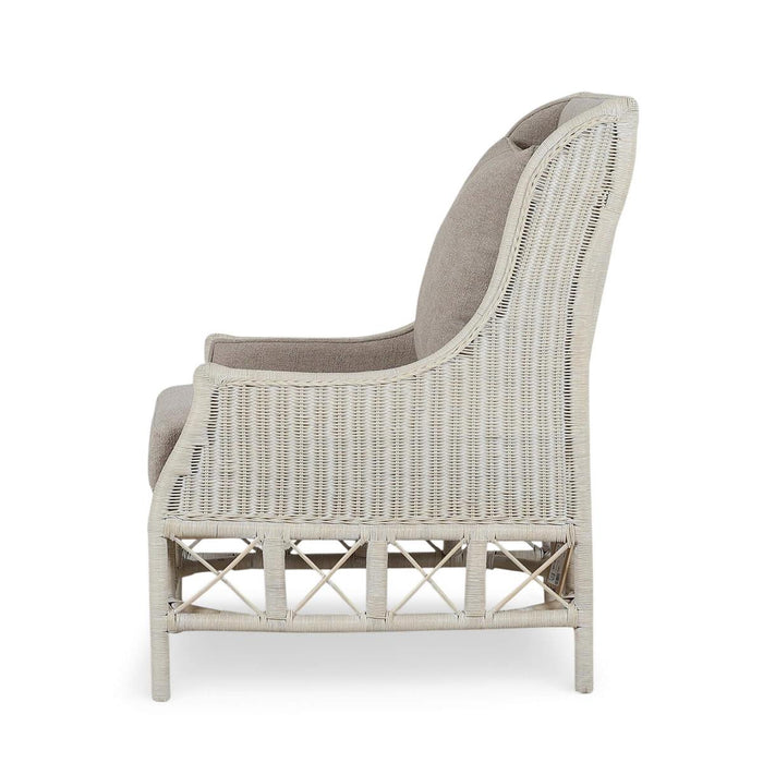 Bramble - Hampton Rattan Wing Chair in White Wash Rattan w/ Oatmeal Boucle Chenille Performance Fabric Cushion - 28730RWWSSF265----
