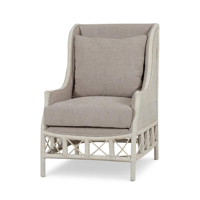 Bramble - Hampton Rattan Wing Chair in White Wash Rattan w/ Oatmeal Boucle Chenille Performance Fabric Cushion - 28730RWWSSF265----