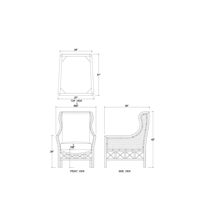Bramble - Hampton Rattan Wing Chair in Natural Rattan w/ Spivey Rost Fabric - 28730RNATSF224---- - GreatFurnitureDeal