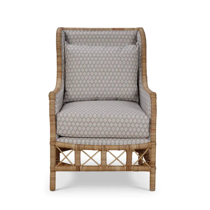 Bramble - Hampton Rattan Wing Chair in Natural Rattan w/ Spivey Rost Fabric - 28730RNATSF224---- - GreatFurnitureDeal