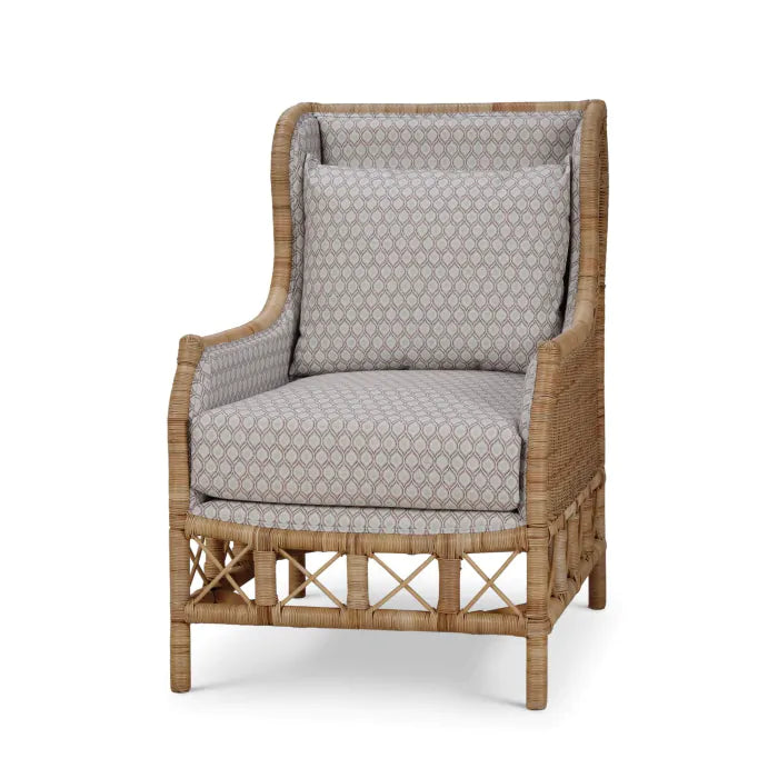 Bramble - Hampton Rattan Wing Chair in Natural Rattan w/ Spivey Rost Fabric - 28730RNATSF224---- - GreatFurnitureDeal