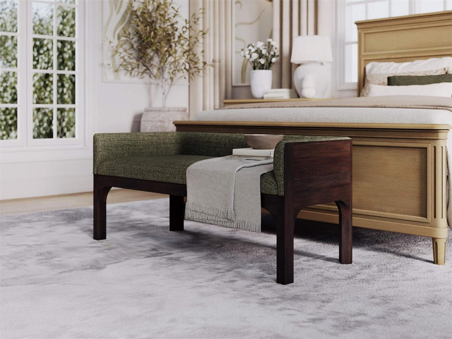 Bramble - Vannes Bench w/ Legs in Walnut & w/ Thames Moss Green Performance Fabric - 28753WLTSF244----