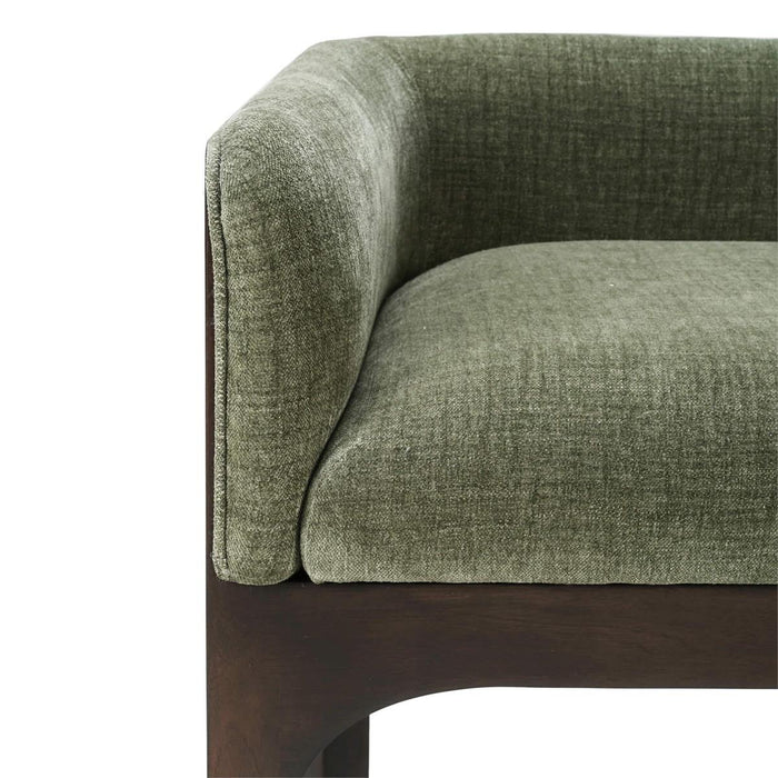 Bramble - Vannes Bench w/ Legs in Walnut & w/ Thames Moss Green Performance Fabric - 28753WLTSF244----