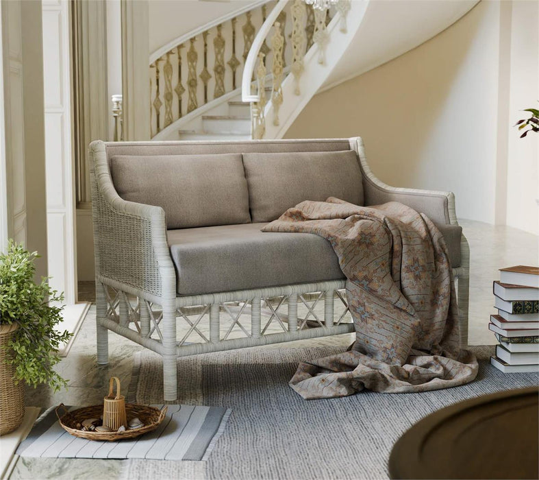 Bramble - Rabana Rattan Loveseat in White Wash Rattan w/ Oatmeal Boucle Chenille Performance Fabric Cushion - 28826RWWSSF265----
