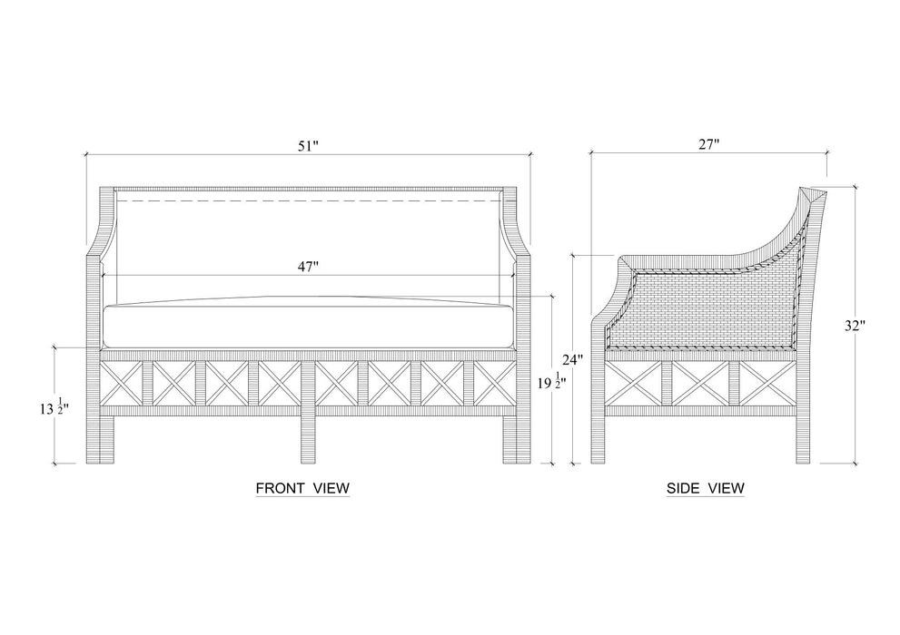 Bramble - Rabana Rattan Loveseat in Natural Rattan w/ Whisper Word Fabric Cushion - 28826RNATSF225---- - GreatFurnitureDeal