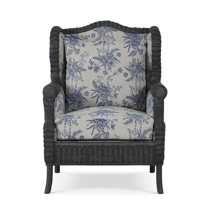 Bramble - Marina Rattan Chair in Dark Charcoal Rattan w/ Le Jardin Blue Fabric - 28954RDKCSA255----