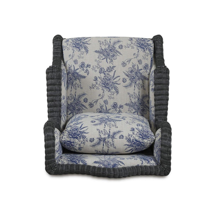 Bramble - Marina Rattan Chair in Dark Charcoal Rattan w/ Le Jardin Blue Fabric - 28954RDKCSA255----