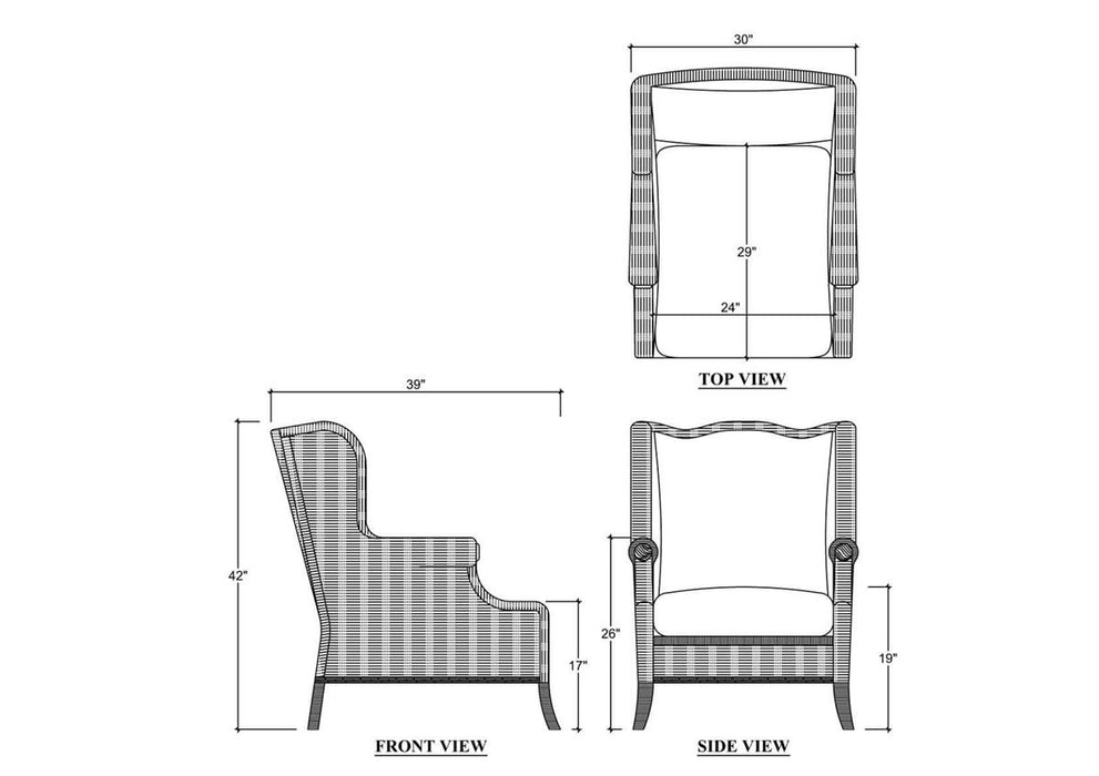 Bramble - Marina Rattan Chair in Dark Charcoal Rattan w/ Le Jardin Blue Fabric - 28954RDKCSA255----