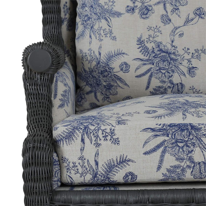 Bramble - Marina Rattan Chair in Dark Charcoal Rattan w/ Le Jardin Blue Fabric - 28954RDKCSA255----