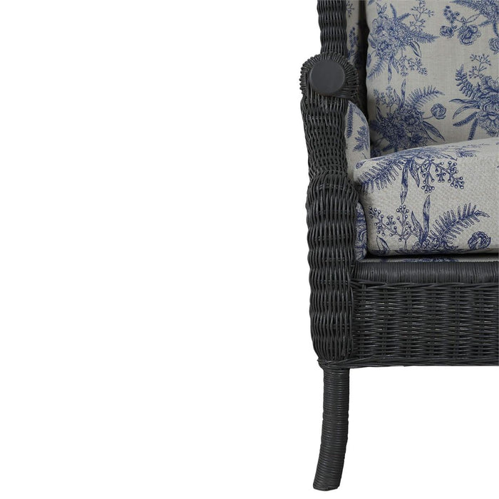 Bramble - Marina Rattan Chair in Dark Charcoal Rattan w/ Le Jardin Blue Fabric - 28954RDKCSA255----