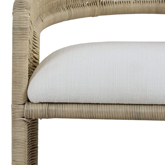 Bramble - Hampton Dining Chair in Rattan Natural w/ Arctic White Performance Fabric Cushion - 28972RNATSF204---- - GreatFurnitureDeal