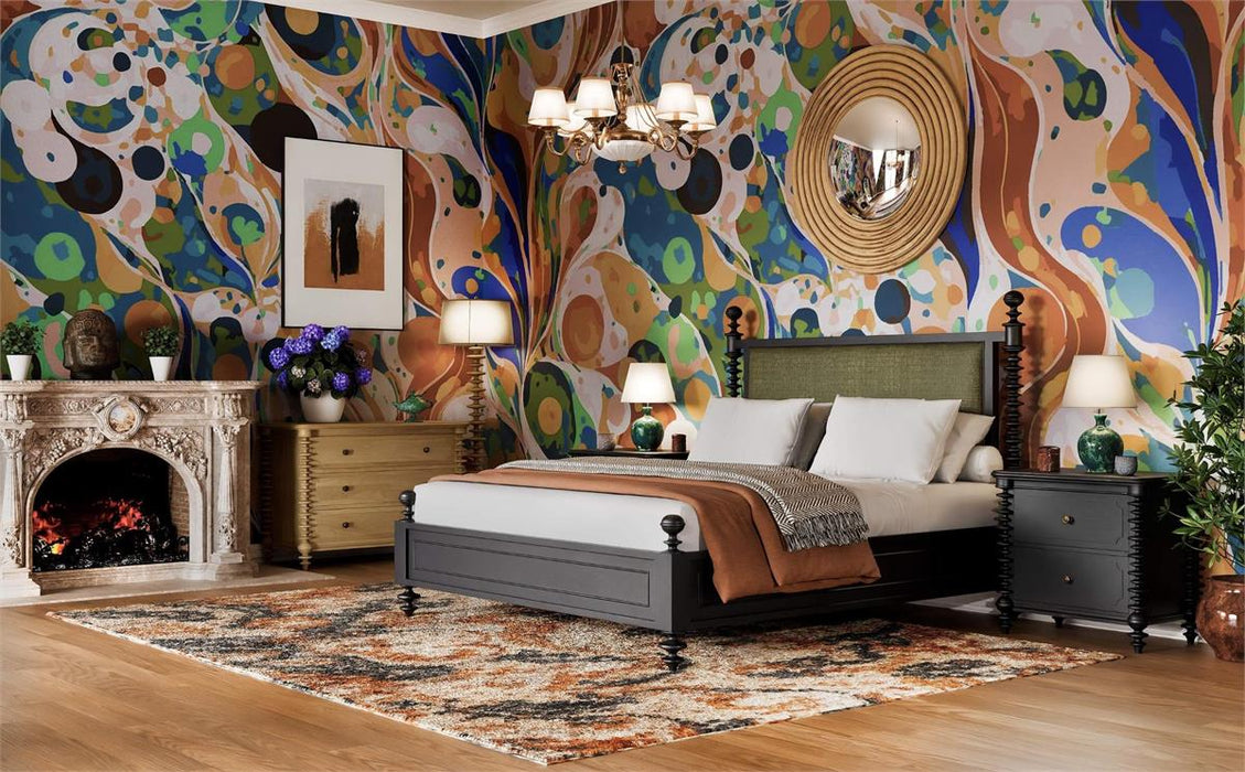 Bramble - Milano Upholstered King Bed in Batavia Black w/ Thames Moss Green Performance Fabric - 29176BBASF244----
