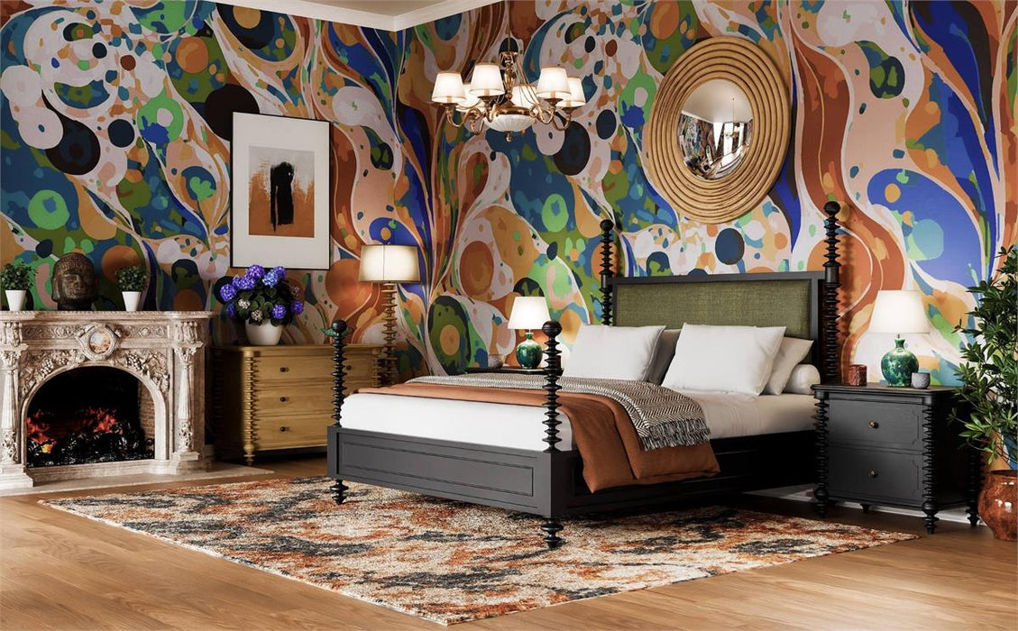 Bramble - Milano Upholstered King Bed in Batavia Black w/ Thames Moss Green Performance Fabric - 29176BBASF244----