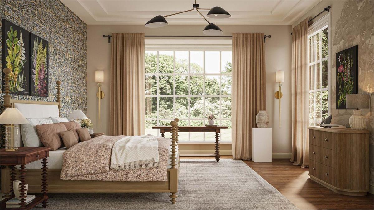 Bramble - Milano Upholstered King Bed in Fruitwood w/ Arctic White Performance Fabric (* adjustable posters) - 29176FRWSF204----