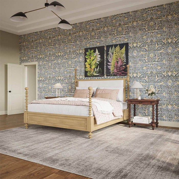Bramble - Milano Upholstered King Bed in Fruitwood w/ Arctic White Performance Fabric (* adjustable posters) - 29176FRWSF204----