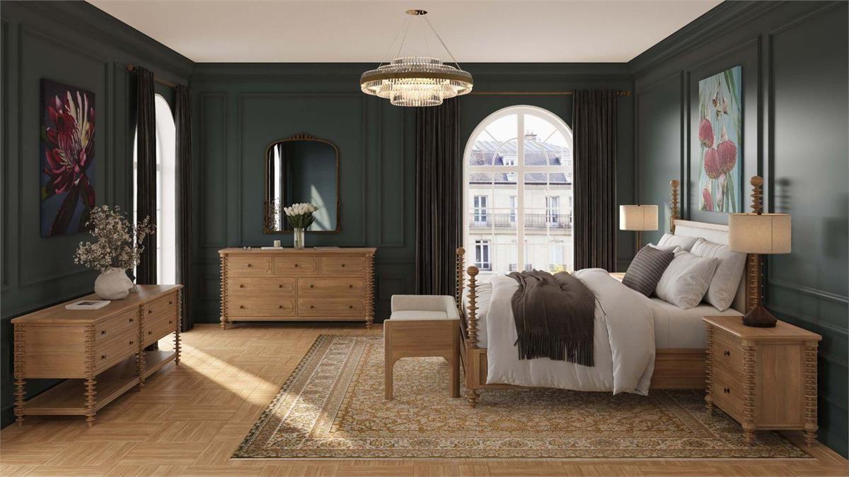Bramble - Milano Upholstered King Bed in Fruitwood w/ Arctic White Performance Fabric (* adjustable posters) - 29176FRWSF204----