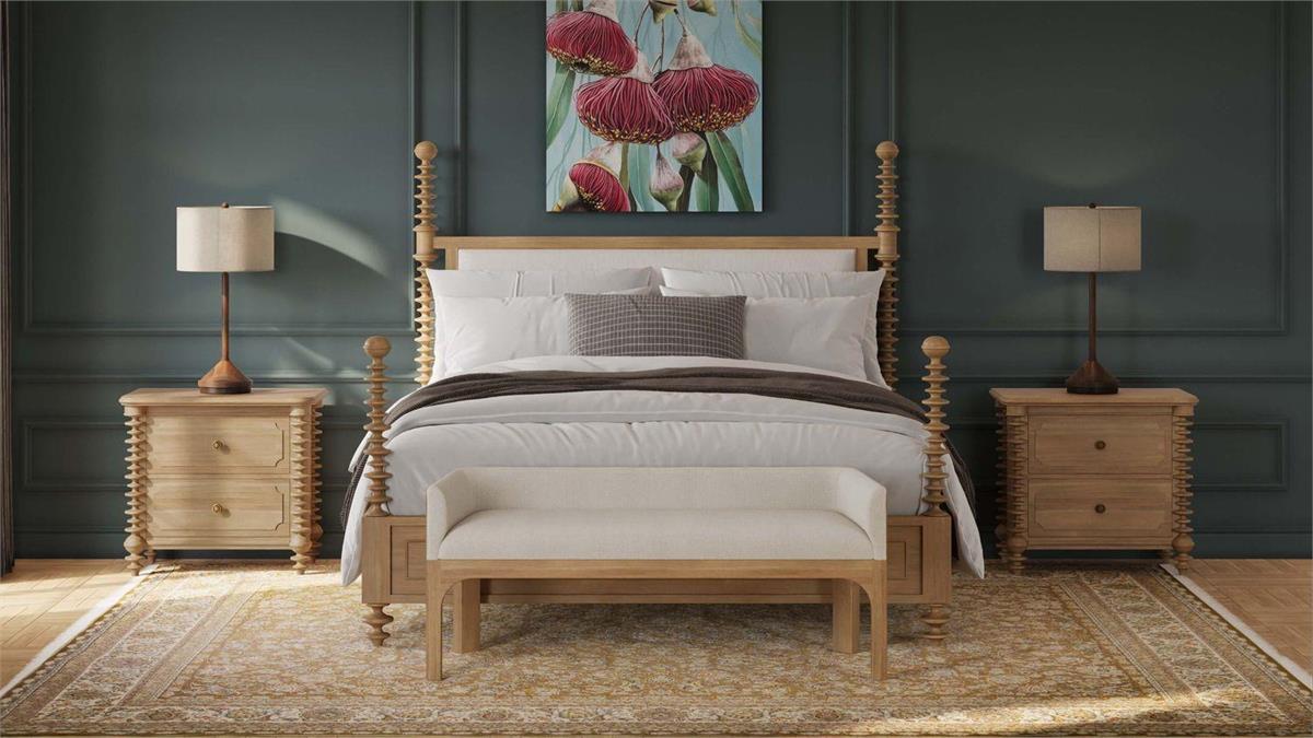 Bramble - Milano Upholstered King Bed in Fruitwood w/ Arctic White Performance Fabric (* adjustable posters) - 29176FRWSF204----