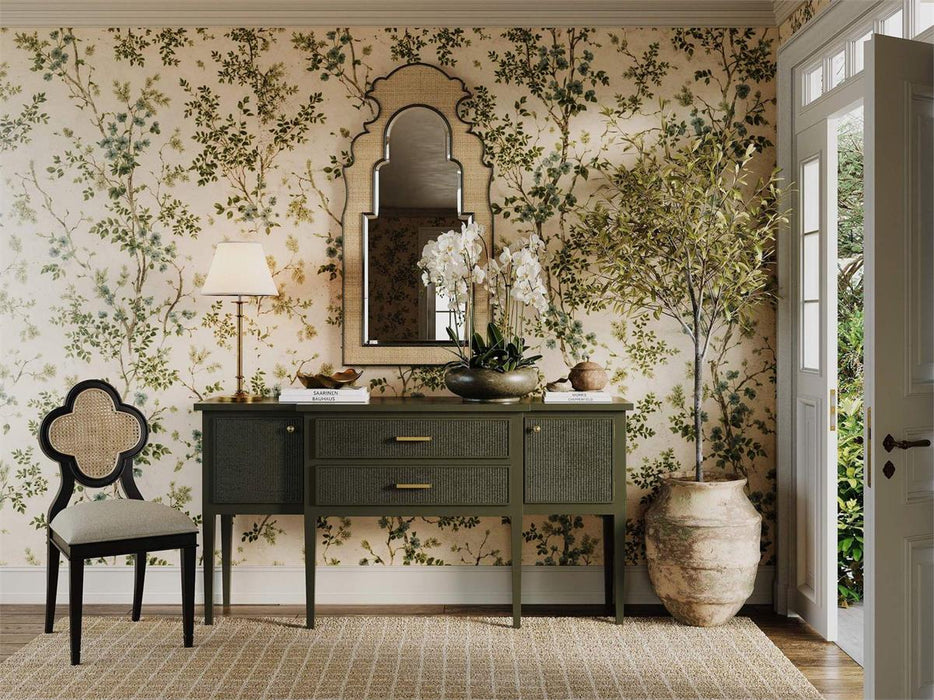 Bramble - Lotus Mirror in Midnight Olive w/ Inset Rattan Natural - 29182MDO-RNAT---