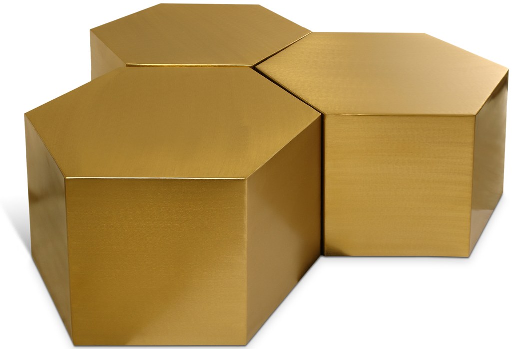 Meridian Furniture - Hexagon Gold Iron 3pc. Coffee Table - 292-CT-3PC - GreatFurnitureDeal