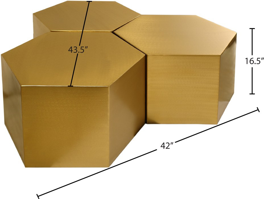 Meridian Furniture - Hexagon Gold Iron 3pc. Coffee Table - 292-CT-3PC - GreatFurnitureDeal