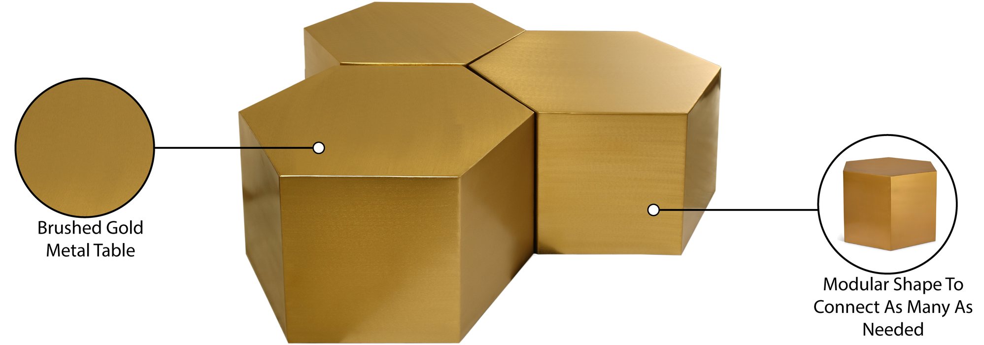 Meridian Furniture - Hexagon Gold Iron 3pc. Coffee Table - 292-CT-3PC - GreatFurnitureDeal