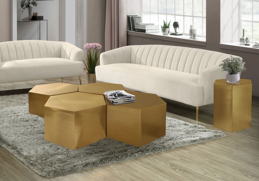Meridian Furniture - Hexagon Gold Iron 4pc. Coffee Table - 292-CT-4PC - GreatFurnitureDeal