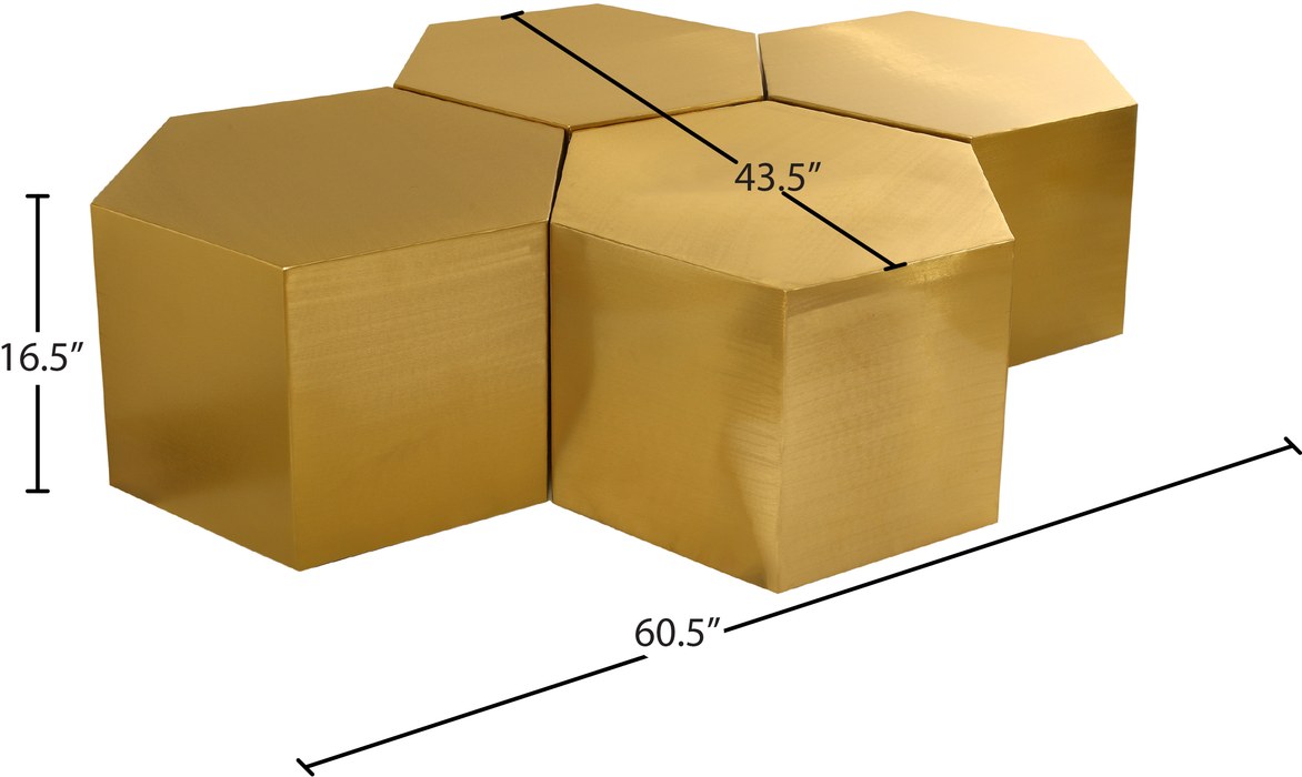 Meridian Furniture - Hexagon Gold Iron 4pc. Coffee Table - 292-CT-4PC - GreatFurnitureDeal