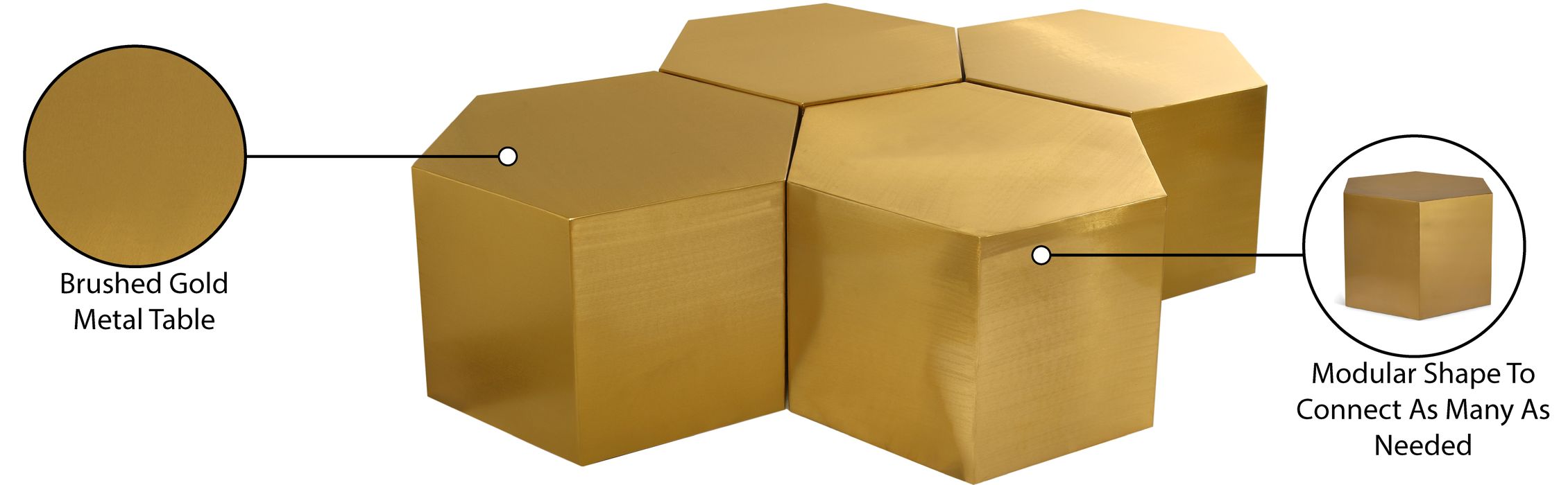 Meridian Furniture - Hexagon Gold Iron 4pc. Coffee Table - 292-CT-4PC - GreatFurnitureDeal