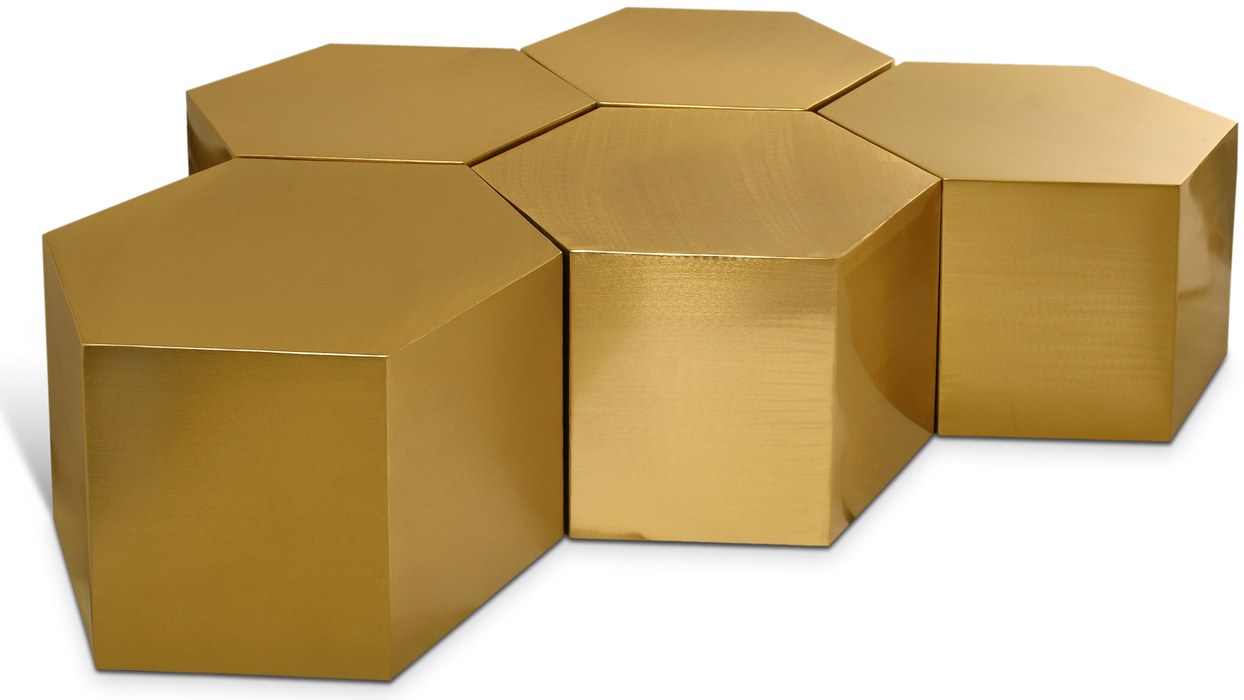 Meridian Furniture - Hexagon Gold Iron 5pc. Coffee Table - 292-CT-5PC - GreatFurnitureDeal