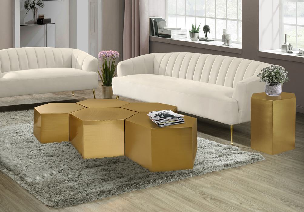 Meridian Furniture - Hexagon Gold Iron 5pc. Coffee Table - 292-CT-5PC - GreatFurnitureDeal