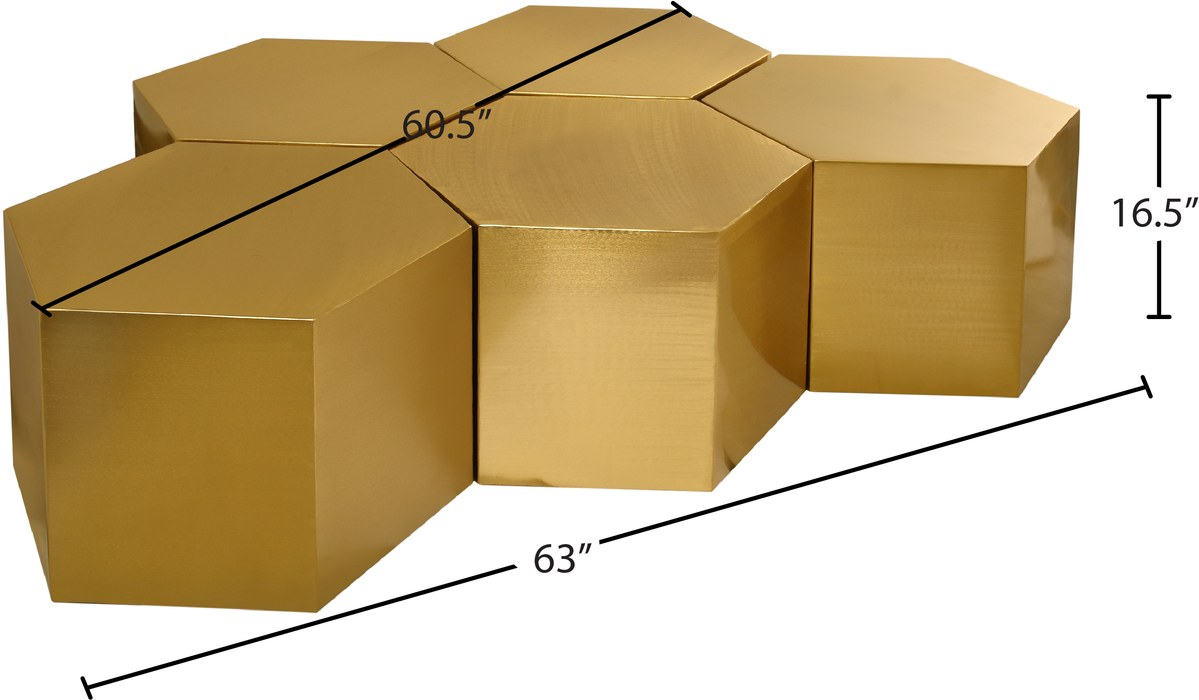Meridian Furniture - Hexagon Gold Iron 5pc. Coffee Table - 292-CT-5PC - GreatFurnitureDeal