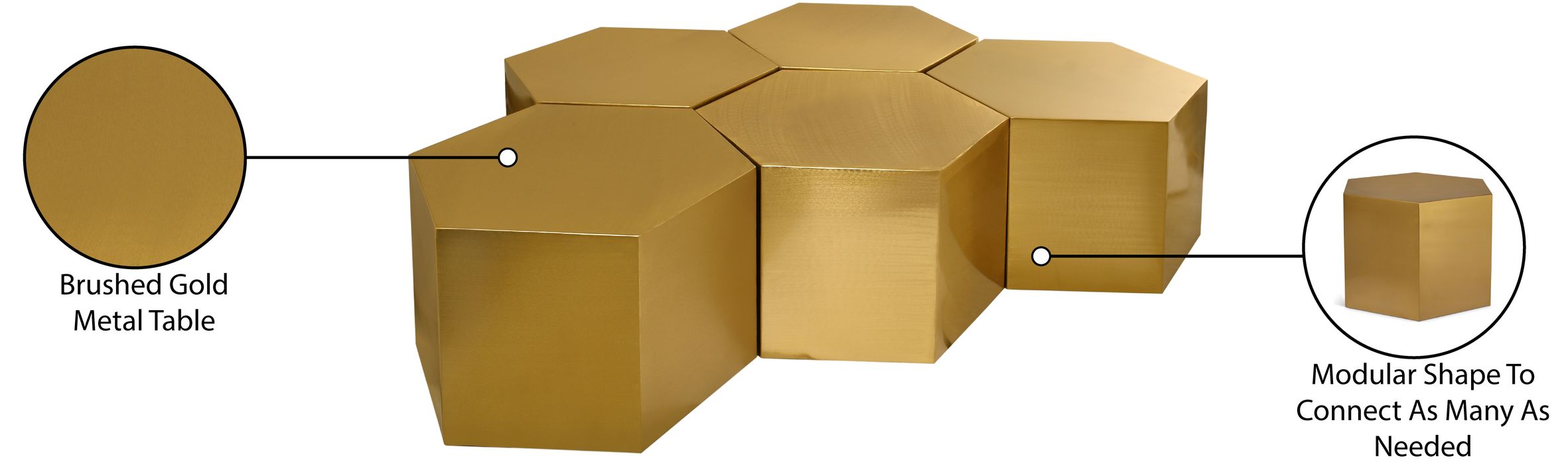 Meridian Furniture - Hexagon Gold Iron 5pc. Coffee Table - 292-CT-5PC - GreatFurnitureDeal