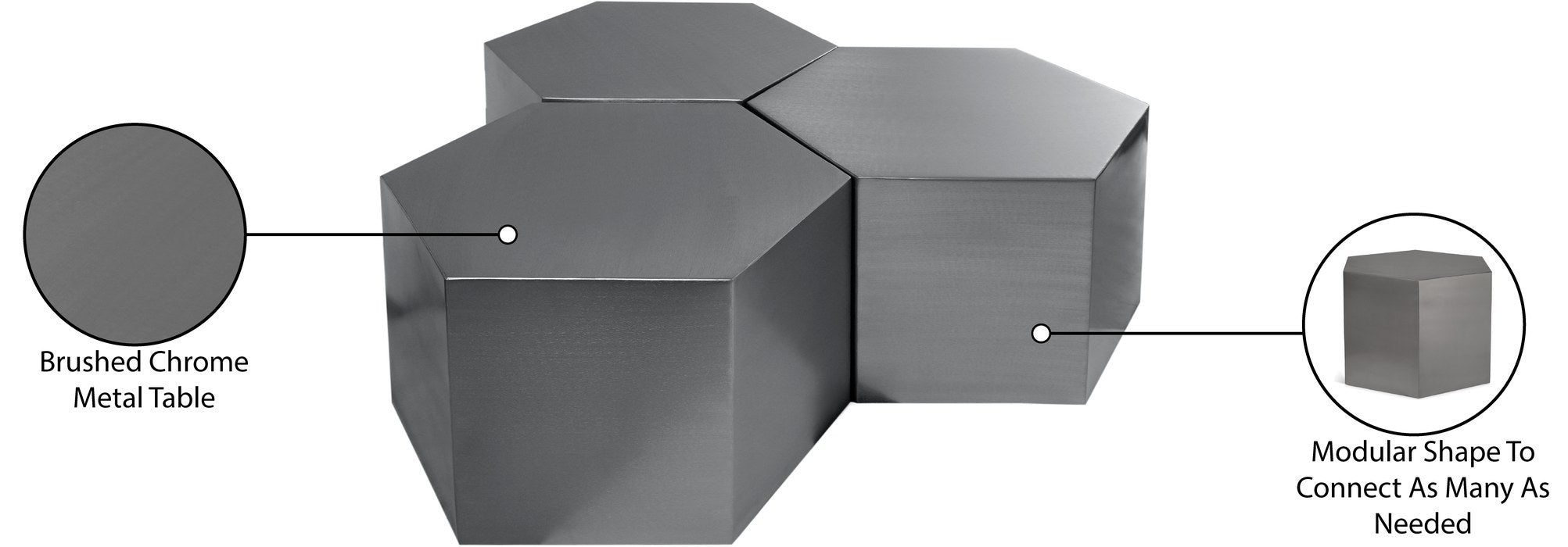 Meridian Furniture - Hexagon Chrome Iron 3pc. Coffee Table - 293-CT-3PC - GreatFurnitureDeal