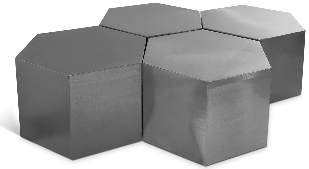 Meridian Furniture - Hexagon Chrome Iron 4pc. Coffee Table - 293-CT-4PC - GreatFurnitureDeal