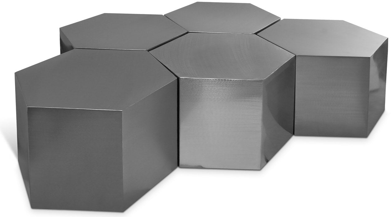 Meridian Furniture - Hexagon Chrome Iron 5pc. Coffee Table - 293-CT-5PC - GreatFurnitureDeal
