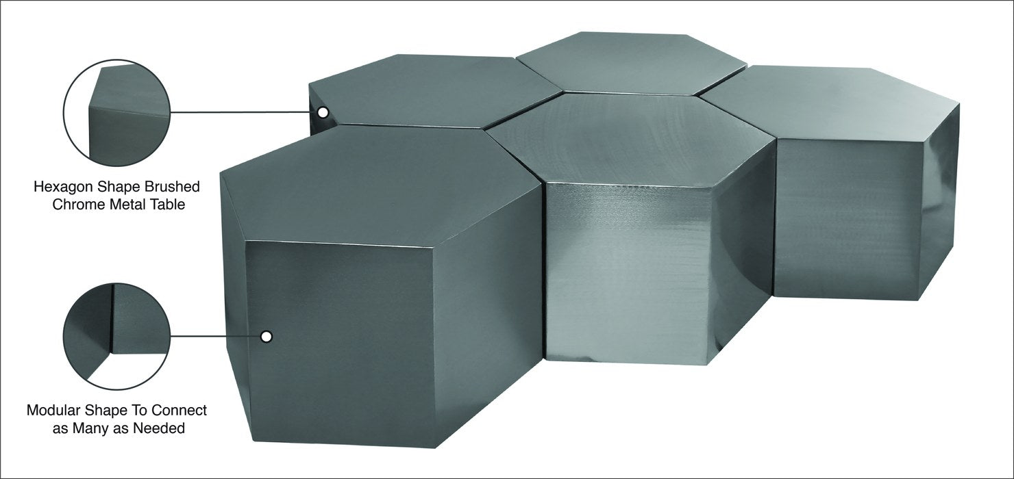Meridian Furniture - Hexagon Chrome Iron 5pc. Coffee Table - 293-CT-5PC - GreatFurnitureDeal