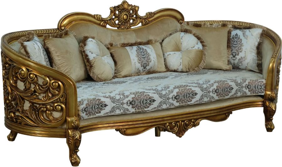 European Furniture - Bellagio 3 Piece Living Room Set in Bronze off White-Gold - 30014-3SET - GreatFurnitureDeal