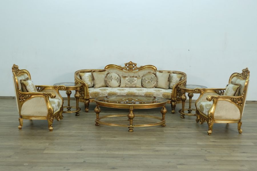 European Furniture - Bellagio Luxury Sofa - Antique Bronze Damask Gold Fabric - 30016-S - GreatFurnitureDeal