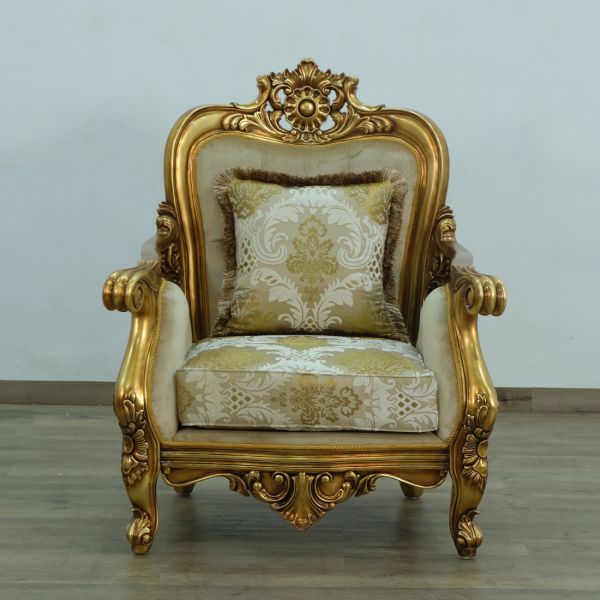European Furniture - Bellagio Chair - Antique Bronze Damask Gold Fabric - 30016-C - GreatFurnitureDeal
