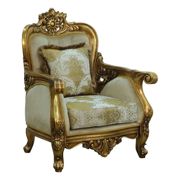 European Furniture - Bellagio Chair - Antique Bronze Damask Gold Fabric - 30016-C - GreatFurnitureDeal