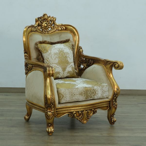 European Furniture - Bellagio Chair - Antique Bronze Damask Gold Fabric - 30016-C - GreatFurnitureDeal