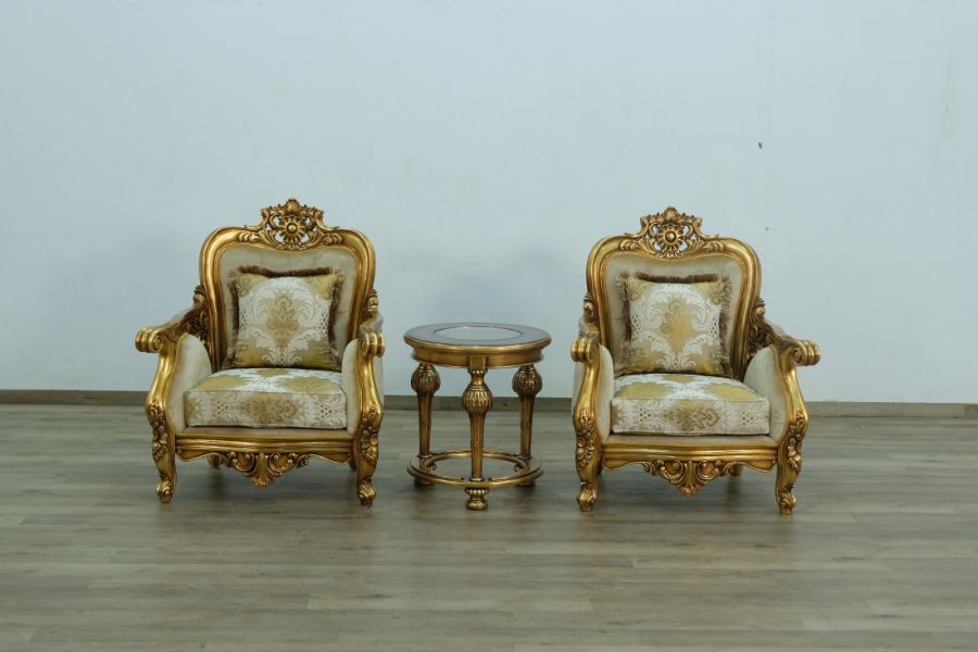 European Furniture - Bellagio Chair - Antique Bronze Damask Gold Fabric - 30016-C - GreatFurnitureDeal