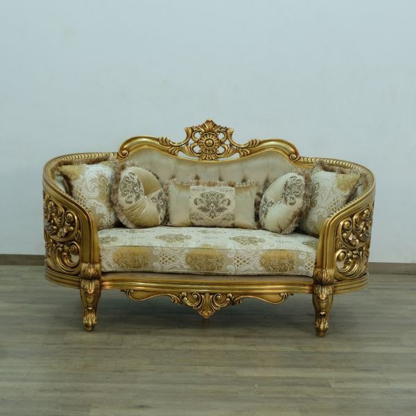 European Furniture - Bellagio Luxury Loveseat - Antique Bronze Damask Gold Fabric - 30016-L - GreatFurnitureDeal