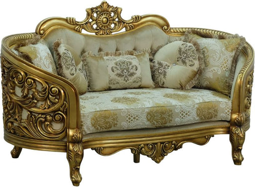 European Furniture - Bellagio Luxury Loveseat - Antique Bronze Damask Gold Fabric - 30016-L - GreatFurnitureDeal