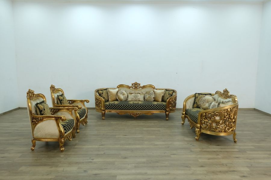European Furniture - Bellagio 3 Piece Living Room Set in Antique Bronze Black-Gold - 30018-3SET - GreatFurnitureDeal